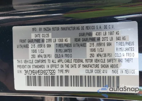 2025 Mazda Cx-30 2.5 S z USA, uszkodzony, nr VIN 3MVDMBAM5SM827929